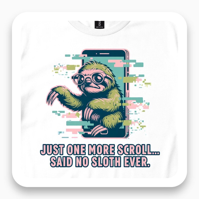 Grumpy Sloth Scrolling Shirt, Funny Phone Addiction Tee, Retro Glitch Gift, Sarcastic Humor T-Shirt