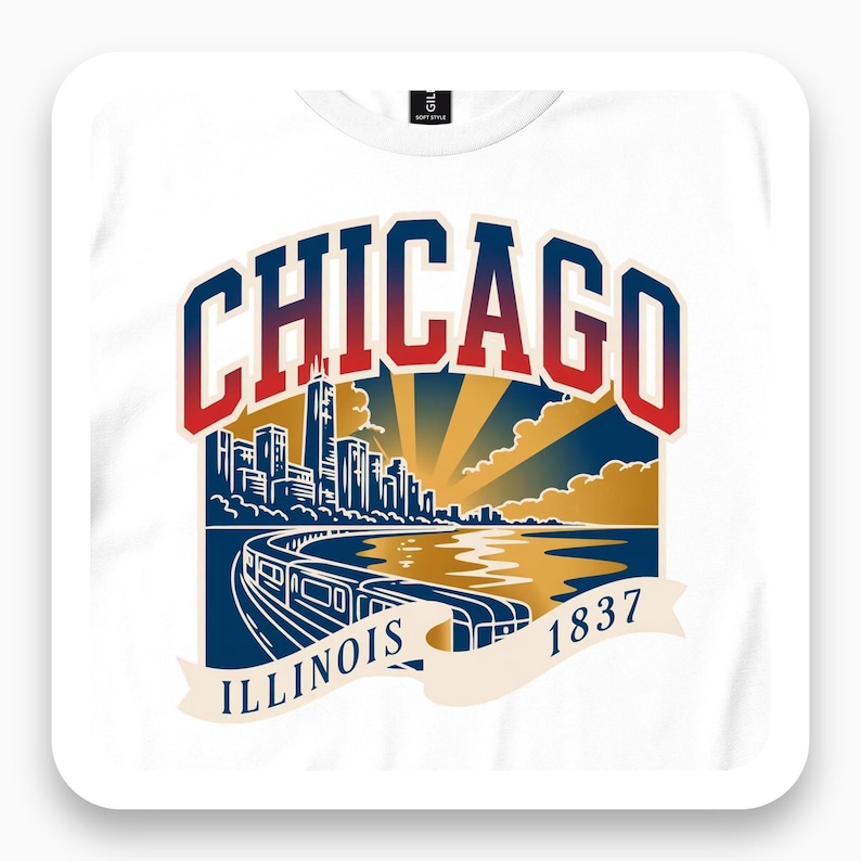 Chicago Skyline Shirt, Art Deco Vintage Tee, Illinois 1837 Gift, Elevated Train T-Shirt
