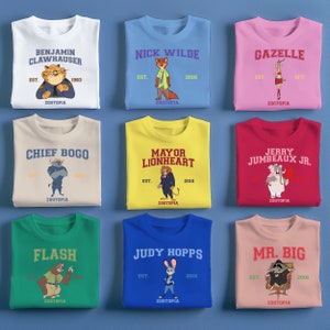 Zootopia Varsity Shirt | Birthday Gift for Zootopia Fan, Disneyland Shirts Disney World Shirt | Nick Wilde, Judy Hopps, Gazelle, Flash, Yax