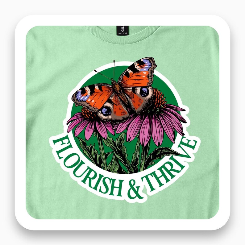 Flourish & Thrive Peacock Shirt, Botanical Butterfly Tee, Nature Lover Gift, Boho Garden T-Shirt