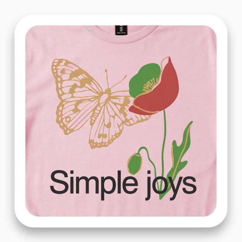 Simple Joys Butterfly Shirt, Minimalist Poppy Tee, Nature Lover Gift, Peaceful Wildflower T-Shirt