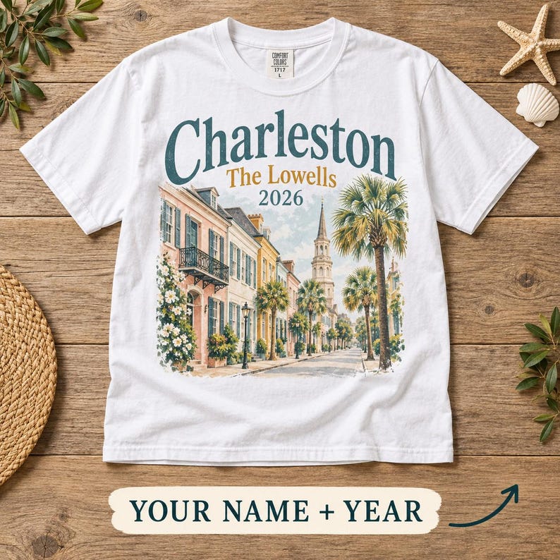 Charleston Shirt, Optional Family Name and Trip Year, Personalized Travel Keepsake, Comfort Colors Tee