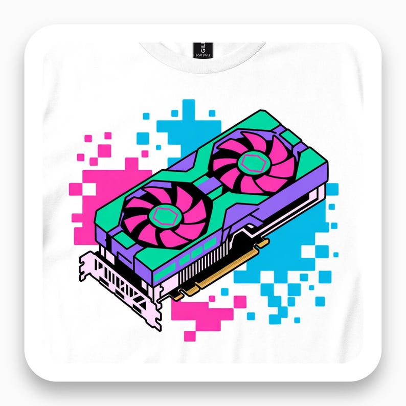 8-Bit Pixel Art GPU Shirt, Vaporwave Tech Tee, Retro Gaming T-Shirt, Gift for Gamers, Geeky Graphics Card Apparel