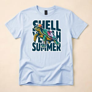 Shell Yeah Summer Shirt, Colorful Sea Turtle Tee, Retro 80s Bucket Hat Gift, Vibrant Summer T-Shirt