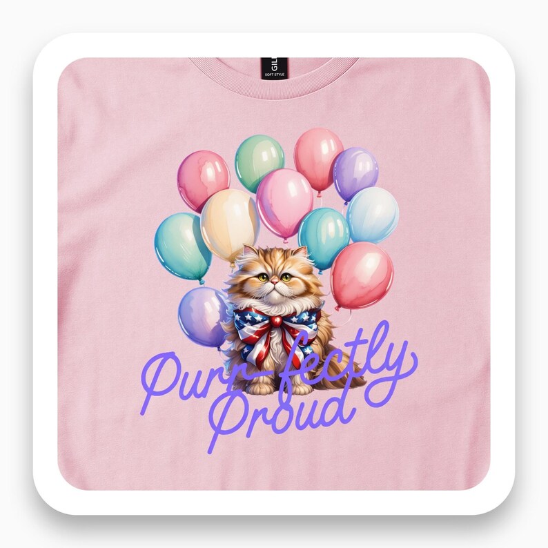 Purr-fectly Proud Cat Shirt, Whimsical Balloon Tee, Cat Lover Gift, Cute Pastel T-Shirt