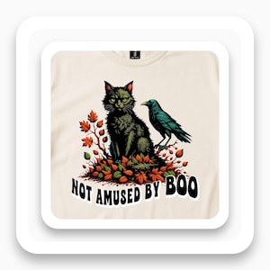 Not Amused Cat Shirt, Grumpy Halloween Tee, Retro Autumn Gift, Spooky Season T-Shirt