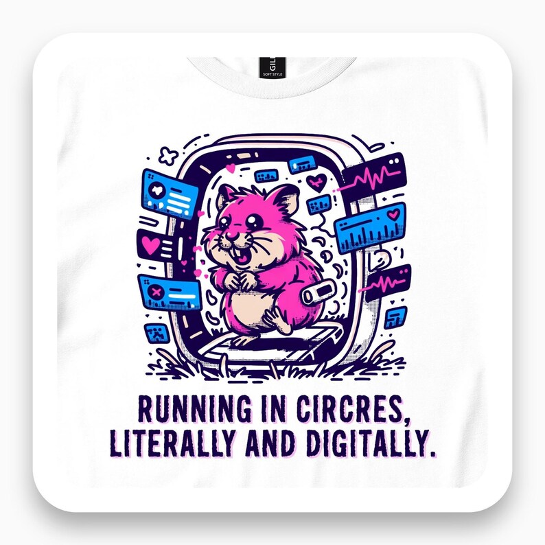 Hamster Scrolling Shirt, Funny Tech Tee, Digital Overload Gift, Cyberpunk Humor T-Shirt