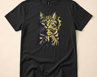 Camiseta de gato fumando, camiseta con actitud inexpresiva, regalo divertido y sarcástico, camiseta con humor irónico.