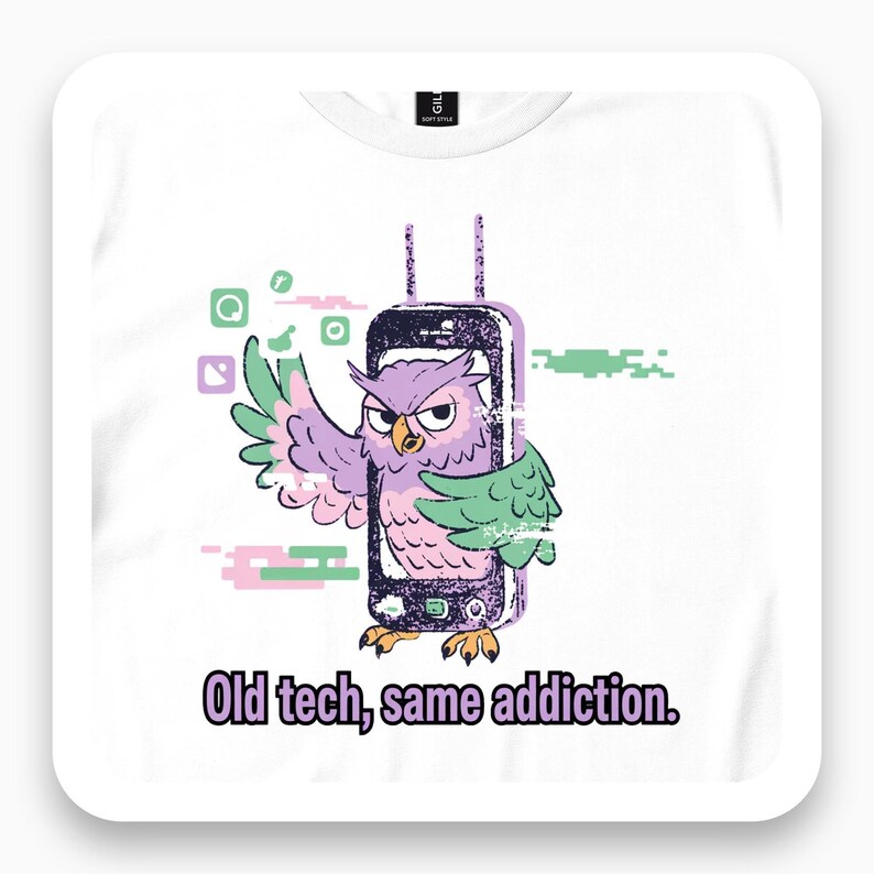 Old Tech Same Addiction Shirt, Sarcastic Owl Tee, Retro Phone Humor Gift, Funny Nostalgia T-Shirt