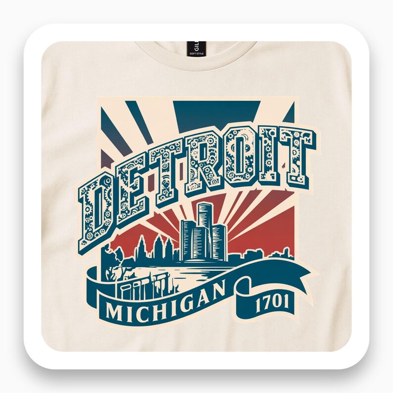 Detroit Michigan Skyline Shirt, Art Deco City Tee, 1701 Detroit Gift, Industrial Vintage T-Shirt