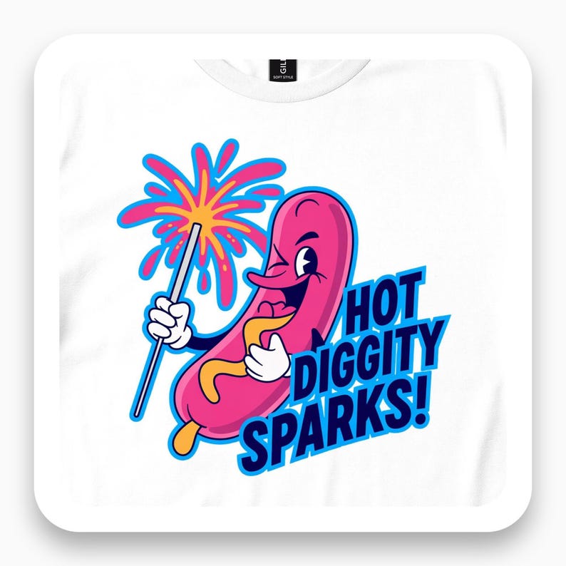 Hot Diggity Sparks Shirt, Funny Hot Dog Tee, Fourth of July Gift, Quirky Summer T-Shirt