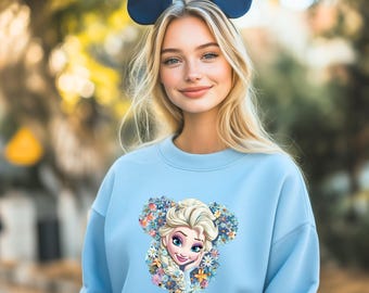 Elsa Mousehead Flowers Sweatshirt & Hoodies, Frozen Gift, Disneyland Sweatshirts Disney Holidays Gift, Disney World Hoodies