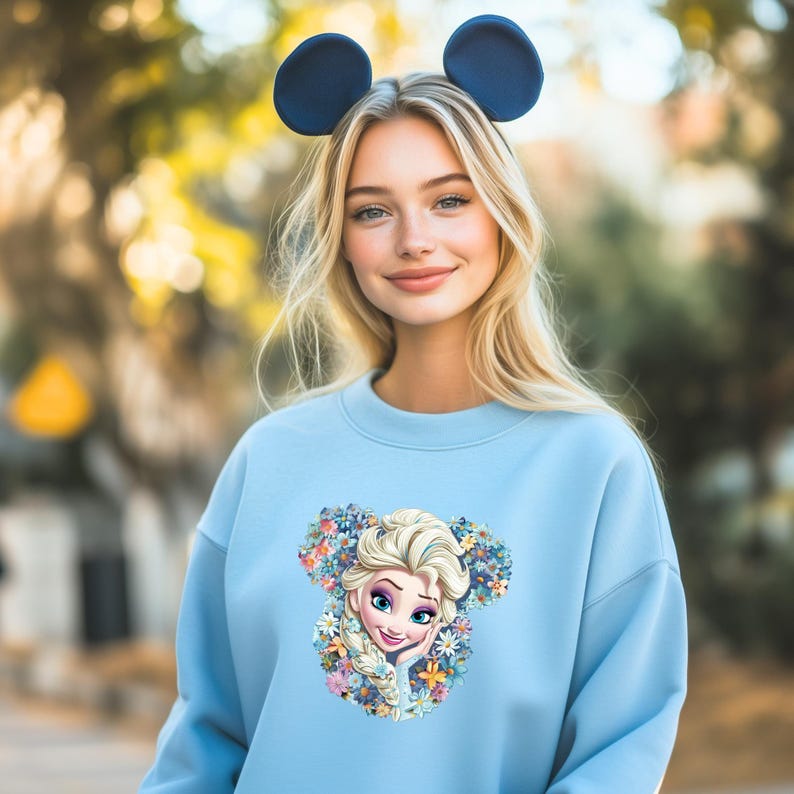 Elsa Mousehead Flowers Sweatshirt & Hoodies, Frozen Gift, Disneyland Sweatshirt, Disney Holidays Gift, Disney World Hoodies