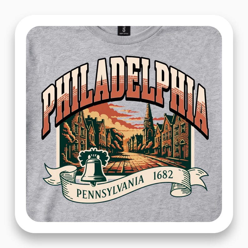 Philadelphia Historic Shirt, Pennsylvania 1682 Tee, Colonial Architecture Gift, Vintage Poster T-Shirt