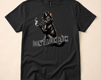 Camiseta Fedora de Gato Negro, Camiseta de Gato Negro Engreído, Regalo No Mires Atrás, Camiseta Sarcástica con Mensaje Impasible