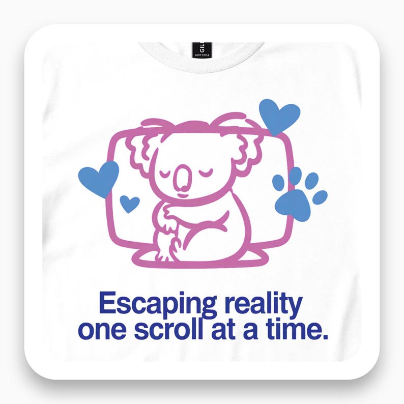 Escaping Reality One Scroll Shirt, Funny Internet Tee, Social Media Humor Gift, Minimalist Koala T-Shirt