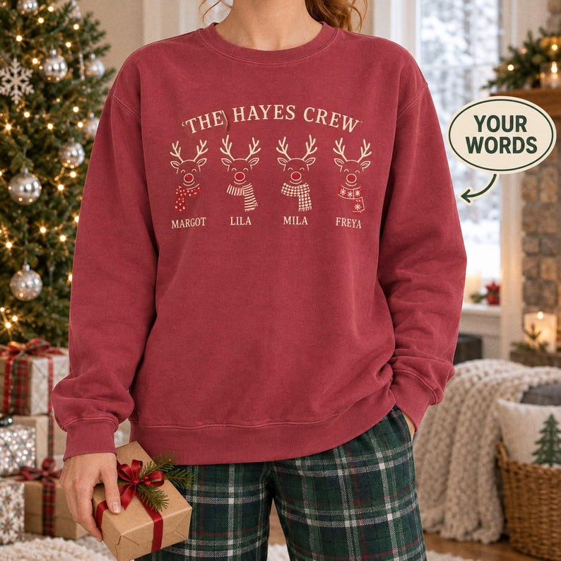 Personalized Family Reindeer Name Crew Sweatshirt, photo 1