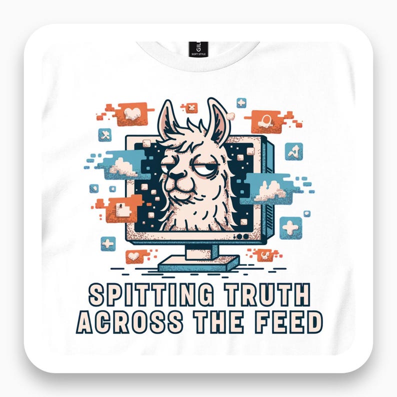 Spitting Truth Across The Feed Shirt, Sarcastic Llama Tee, Funny Internet Humor Gift, Retro Glitch T-Shirt