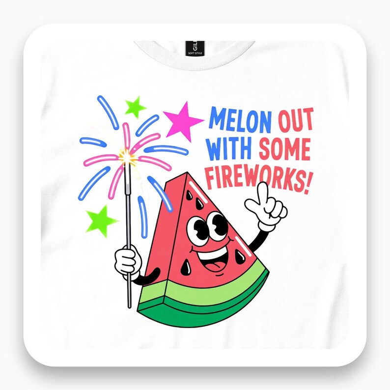 Melon Out Shirt, Funny Neon Sparkler Tee, Summer Party Gift, Animated Watermelon T-Shirt