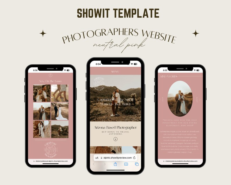 Showit Website Template for Photographer Neutral Pink Colors Mobile