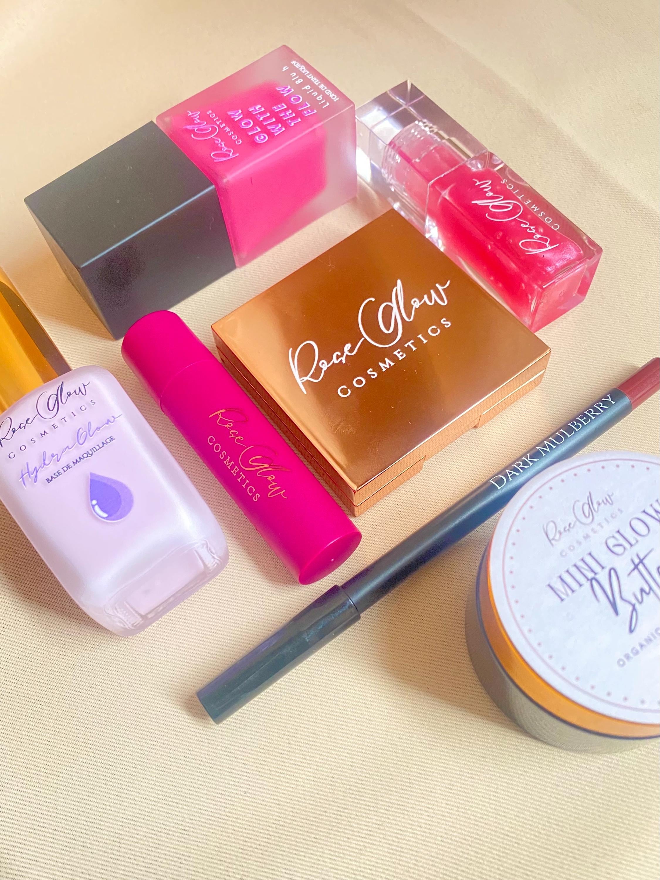 Glow Makeup-bundel: stralende primer, blush, lippenstift en glans