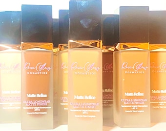Vegan Flawless Finish Matte Foundation | Full Coverage Liquid Makeup with SPF 15  | Oil-Free | Natural Look