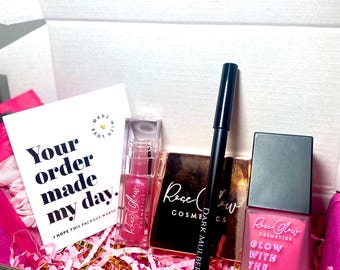 Glow Makeup-bundel: blush, lipliner, markeerstift en lipgloss - veganistisch, dierproefvrij