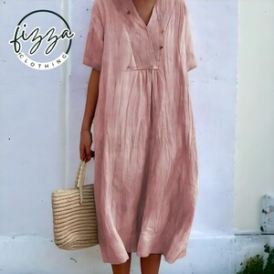 linen clothing for women dress- Premium Linen dress for Women - Linen Loose half sleeves Dress - spring clothing