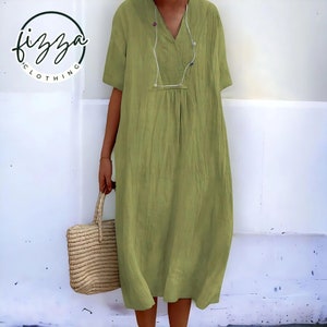 linen clothing for women dress Premium Linen dress for Women Linen Loose half sleeves Dress spring clothing light green