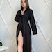 More Colors - Long Satin Elegant Black Handmade Robe With Long Sleeves ...