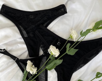 Handmade Mesh Panties Set, See Through Thong, Sexy Underwear