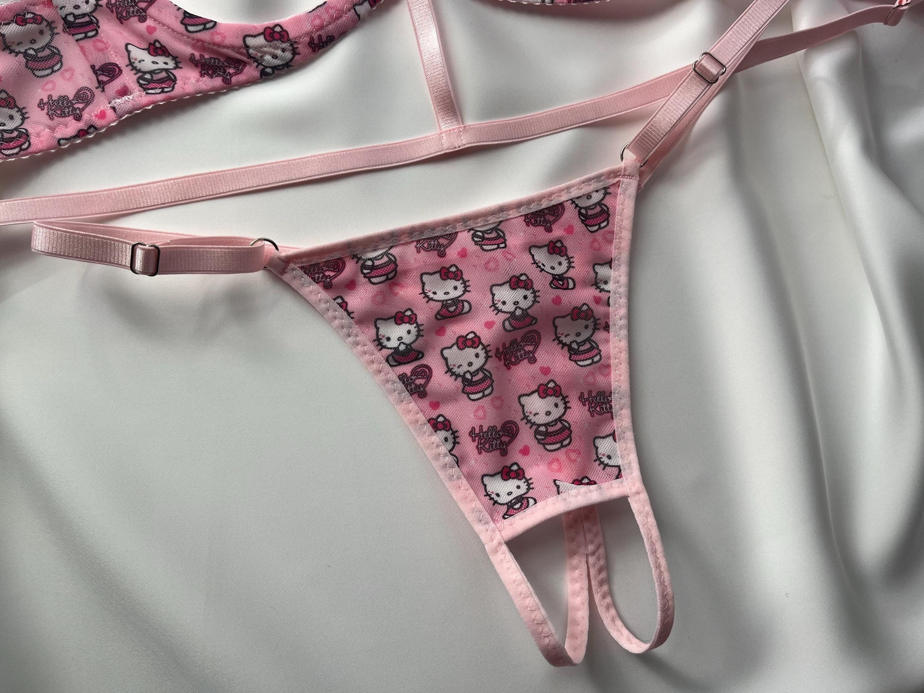 Hello Kitty Mesh Panties, Sexy Thong Panties, Open Pink Kawaii Lingerie,  Sheer Crotchless Panty, Cute Panties With Cats on Regulators - Etsy