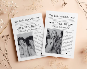 Newspaper Wedding Bridesmaid Proposal, Editable Will You Be My Bridesmaid, Maid of Honor Card, Best Friends Photo Invitation Canva Template