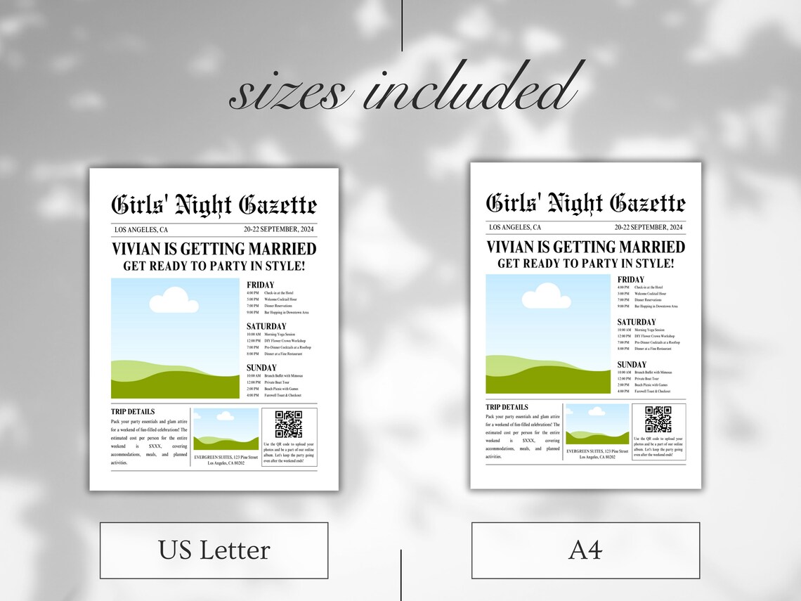 Personalized Bachelorette Weekend Itinerary, Editable Bridal Shower ...