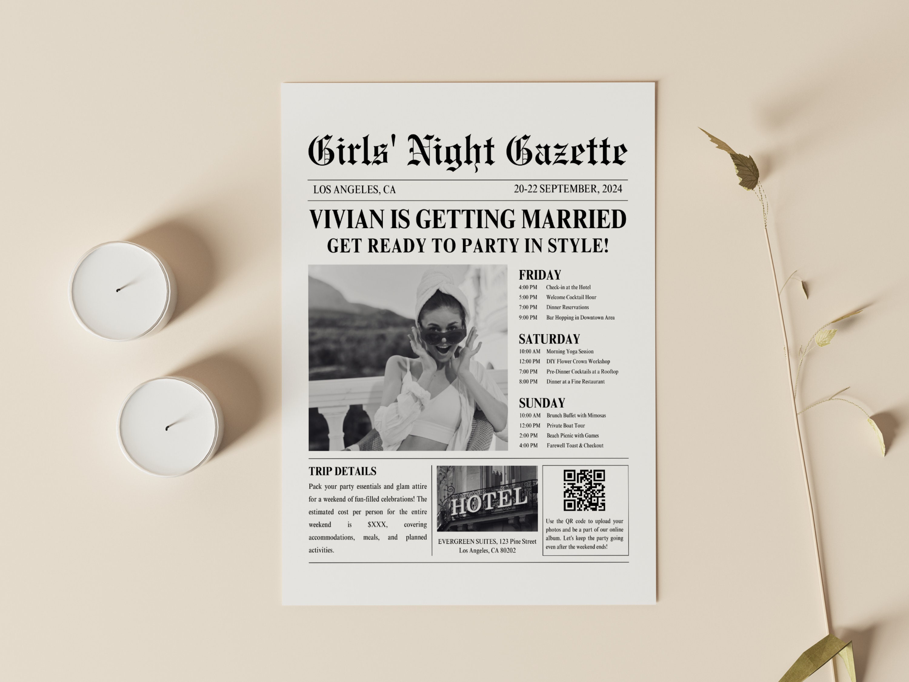 Personalized Bachelorette Weekend Itinerary, Editable Bridal Shower ...