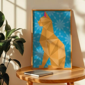 Geometric Ginger Cat Matte Vertical Poster, Colorful Background Art Print, Cat Lover Gift, Abstract Feline Wall Decor, Modern Design,Cat mom