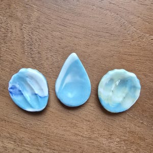 Recycled Porcelain Worry Stone - Shell or Drop Shaped Stress Relief Stone - Small Size - Blue and Green