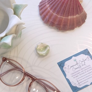 Peut inclure: Un petit plat en céramique blanche avec des rayures vertes et blanches. Le plat est légèrement ébréché sur le bord. Le plat est posé sur une surface blanche.