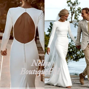 Simple Wedding Dress Long Sleeve Etsy