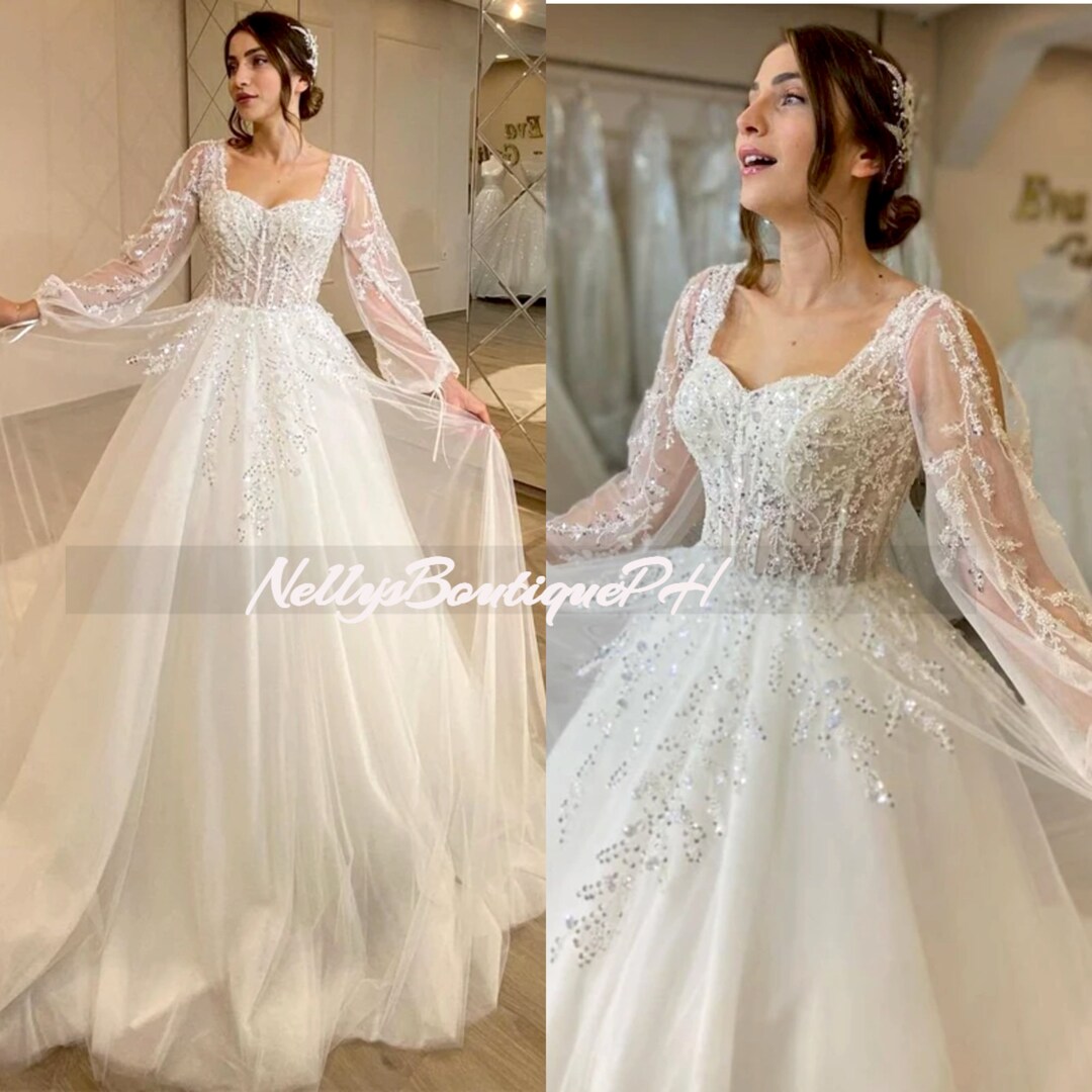 Custom Made Puff Sleeve Wedding Dresses Plus Size Sweetheart Appliques ...