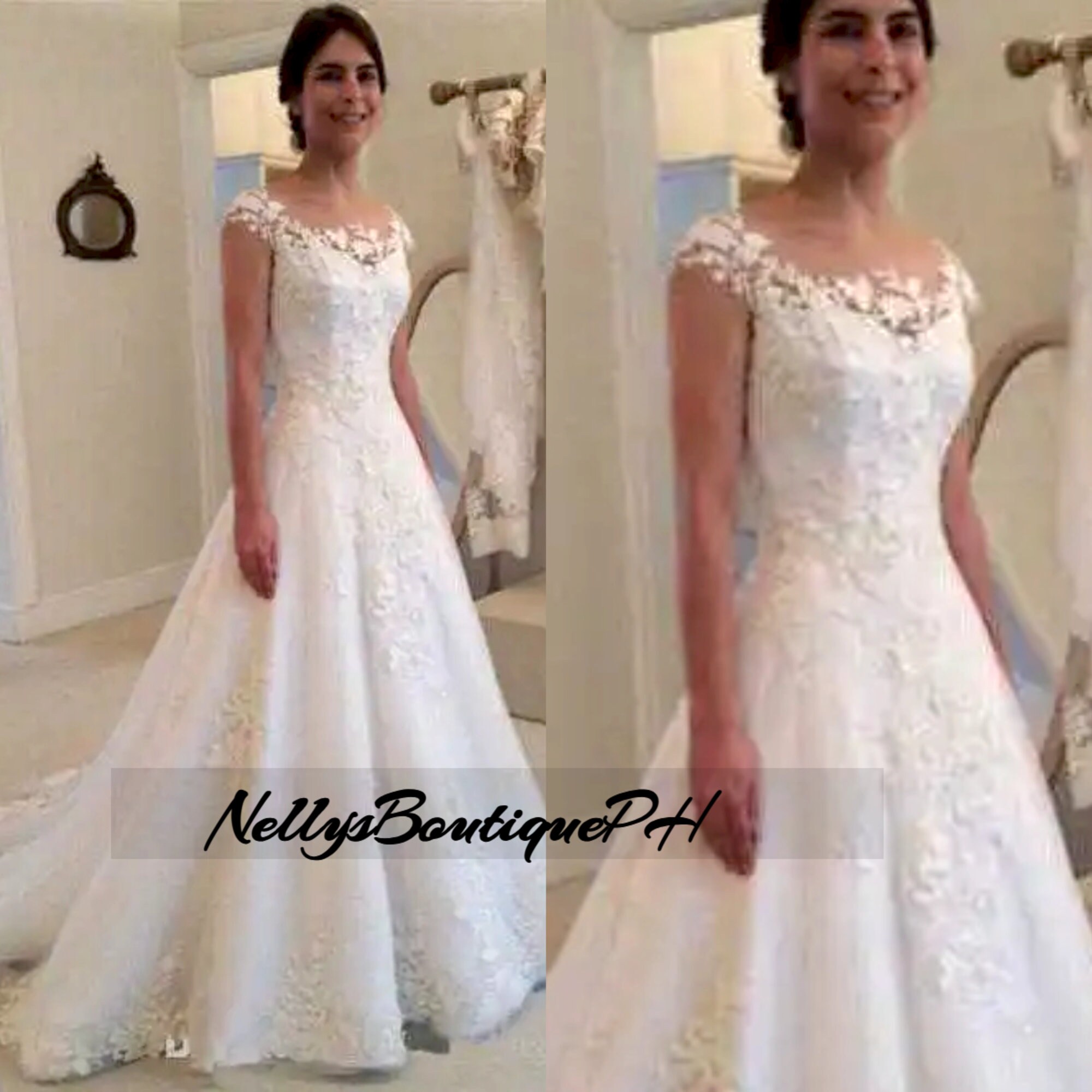 Classic A Line Wedding Gowns for Women Bride Appliques Open Back Puff Sleeves