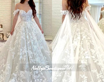 Sweetheart Lace Appliques Princess Boho Wedding Dresses With Short Sleeve Off the Shoulder Floor-Length Ball Bridal Gown