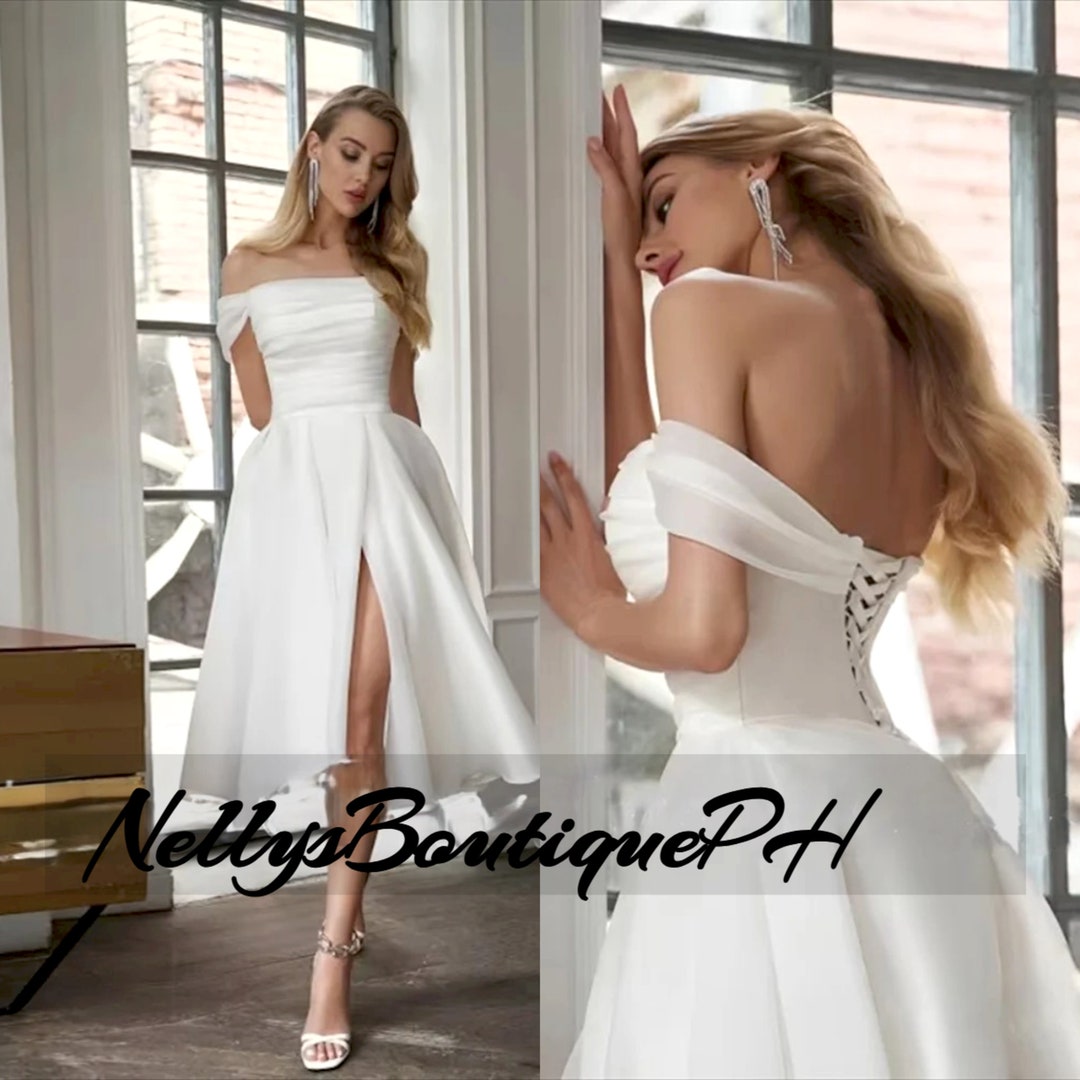 A-Line Wedding Dresses One Shoulder Tea Length Spandex Sleeveless Simple with Pleats Pure Color main image 0