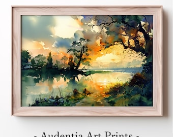 Printable Lakeside View of a Sunset Wall Art