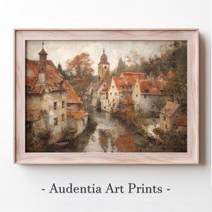 Printed European Village Wall Art Poster