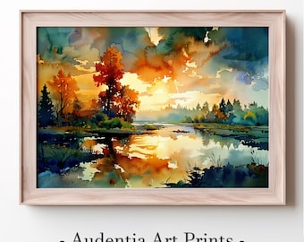 Printable Lakeside View of a Sunset Wall Art