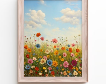 Póster impreso de arte de pared de flores silvestres de colores
