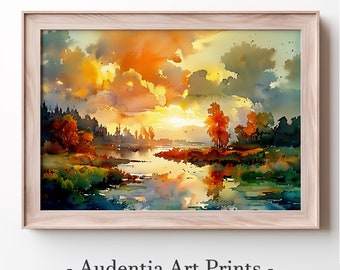 Printable Lakeside View of a Sunset Wall Art