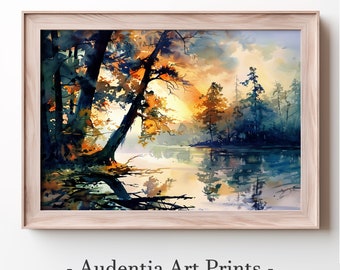 Printable Lakeside View of a Sunset Wall Art