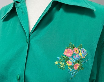 vintage 80s embroidered cotton button up shirt